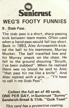 1972 Sunicrust Weg's Footy Funnies #9 Stab Pass Back